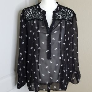 sheer black blouse with skulls and lace